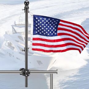 Boat Flag Pole, Pontoon Boat Accessories Flag Pole Kit, Flag Pole with 12"x18" American Flag, Adjustable Holder Mount, Tangle Free Rings, Metal Black Marine Flags Pole Fit 0.5"-1.1" Yacht Rails