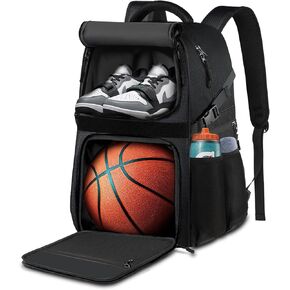 Basketball Bag Backpack with Ball Holder Shoes Bag, Large Basketball Accessories Sports Bag More Pockets For Basketball, Football, Soccer, Volleyball, Gym, Travel & School, Black