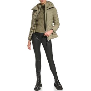 DKNY Women's Bib-Front Light-Weight Puffer, Black, X-Small