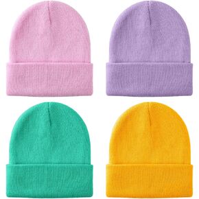 Glooarm 4 Pack Kids Beanie Hats Winter Toddler Beanies Acrylic Kid's Knit Cuffed Beanie Warm Skull Cap Beanies for Boys Girls