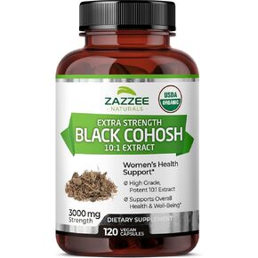 Zazzee USDA Organic Black Cohosh 10:1 Extract, 3000 mg Strength, 120 Vegan Capsules, 4 Month Supply, Standardized and Concentrated 10X Extract, 100% Vegetarian, All-Natural, Non-GMO, Made in The USA