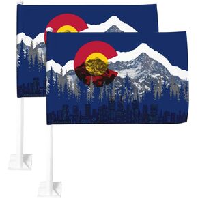 2 Pack Colorado Mountain Car Flag 12 X 18 inch Double Side Colorado Sign Car Window Flags