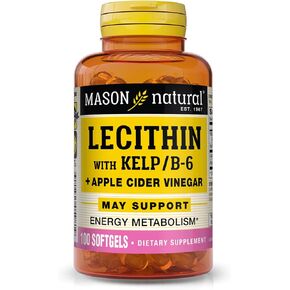 MASON NATURAL Lecithin with Kelp/Vitamin B6 plus Apple Cider Vinegar - Dual Action Formula, Healthy Energy Metabolism, Promotes Liver and Reproductive Health, Promotes General Wellness, 100 Softgels