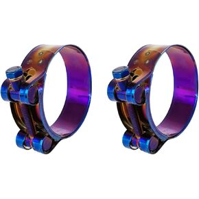 2.05"-2.17" T-Bolt Hose Clamp, 304 Stainless Steel Intercooler Pipe Tube Clamps, 52-55mm Turbo Pipe Clamps, 2 Pack Baked Blue