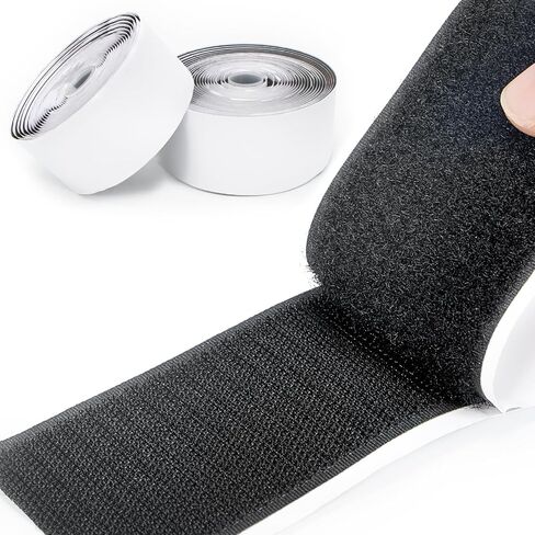 Hook and Loop Strips with Adhesive 1 Inch / 2 Inch, Nylon Double Sided Heavy Duty Tape 16 Feet, Sticky Back Fastener Roll for Home Office and Crafting Organization, Black (1Inchx16Feet) in Saudi Arabia