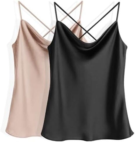 Ekouaer 2 Packs Cowl Neck Satin Silk Tank Top for Women Sleeveless Tank Cami Shirt in Saudi Arabia