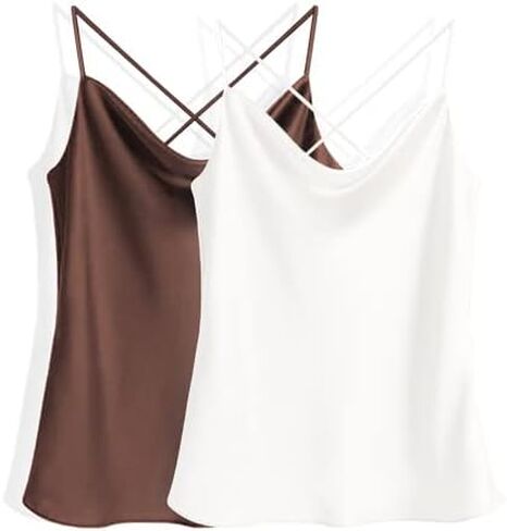 Ekouaer 2 Packs Cowl Neck Satin Silk Tank Top for Women Sleeveless Tank Cami Shirt in Saudi Arabia