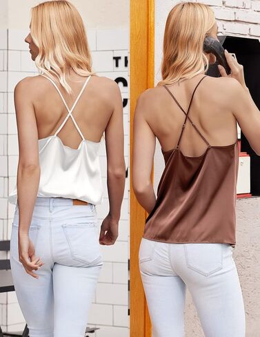 Ekouaer 2 Packs Cowl Neck Satin Silk Tank Top for Women Sleeveless Tank Cami Shirt in Saudi Arabia