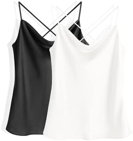 Ekouaer 2 Packs Cowl Neck Satin Silk Tank Top for Women Sleeveless Tank Cami Shirt in Saudi Arabia