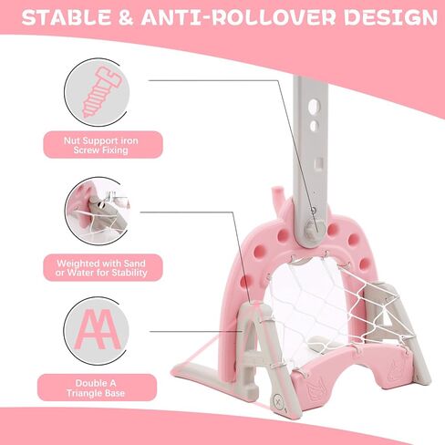 4-in-1 Basketball Hoop for Kids Toddler Sports Activity Center Height Adjustment with Football/Soccer Goal, Golf Game, and Ring Toss Indoor and Outdoor Play Set for Boys and Girls (Pink) in Saudi Arabia