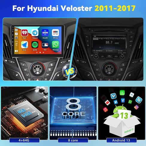 Camecho Radio for Hyundai Veloster 2011-2017, Android 13 Car Stereo with Wireless Carplay Android Auto, 9" Touch Screen Car Radio with Bluetooth, GPS Navigation, WiFi + AHD Backup Camera in Saudi Arabia