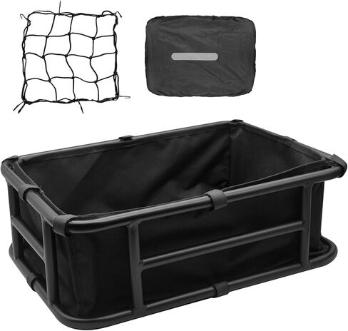 TSMST Bike Basket Rear, Heavy Duty Metal Bicycle Basket with Waterproof Cover, Matte Black, Basket for Electric Bike in Kuwait