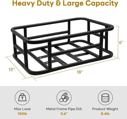 TSMST Bike Basket Rear, Heavy Duty Metal Bicycle Basket with Waterproof Cover, Matte Black, Basket for Electric Bike in Kuwait