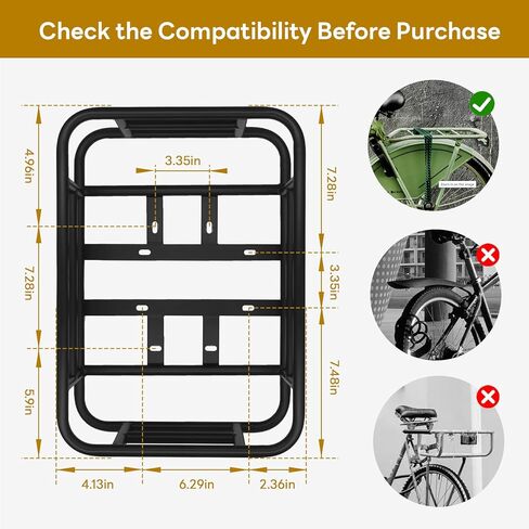 TSMST Bike Basket Rear, Heavy Duty Metal Bicycle Basket with Waterproof Cover, Matte Black, Basket for Electric Bike in Kuwait