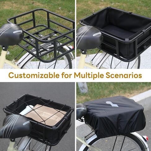 TSMST Bike Basket Rear, Heavy Duty Metal Bicycle Basket with Waterproof Cover, Matte Black, Basket for Electric Bike in Kuwait