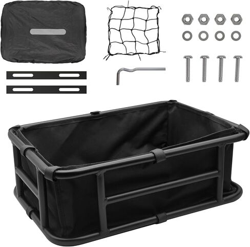 TSMST Bike Basket Rear, Heavy Duty Metal Bicycle Basket with Waterproof Cover, Matte Black, Basket for Electric Bike in Kuwait