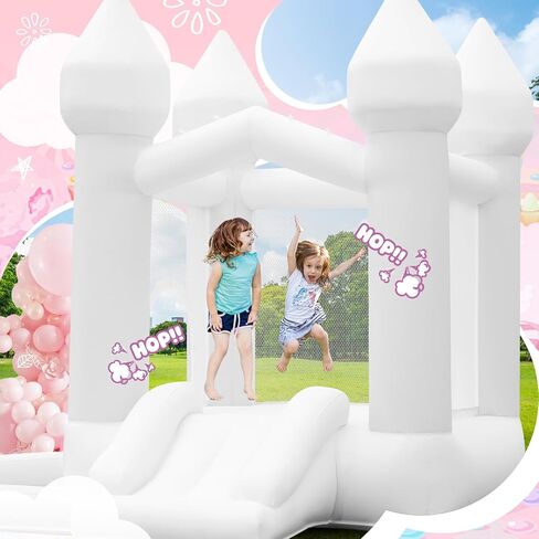 FBSPORT White Bounce House, Inflatable Bouncer with Air Blower,Indoor & Outdoor Bouncy Castle with Big Ball Pit for Wedding Party Kids Birthday Party, Easy to Install in Saudi Arabia