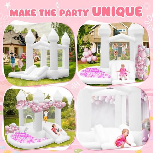 FBSPORT White Bounce House, Inflatable Bouncer with Air Blower,Indoor & Outdoor Bouncy Castle with Big Ball Pit for Wedding Party Kids Birthday Party, Easy to Install in Saudi Arabia