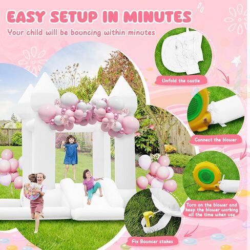 FBSPORT White Bounce House, Inflatable Bouncer with Air Blower,Indoor & Outdoor Bouncy Castle with Big Ball Pit for Wedding Party Kids Birthday Party, Easy to Install in Saudi Arabia