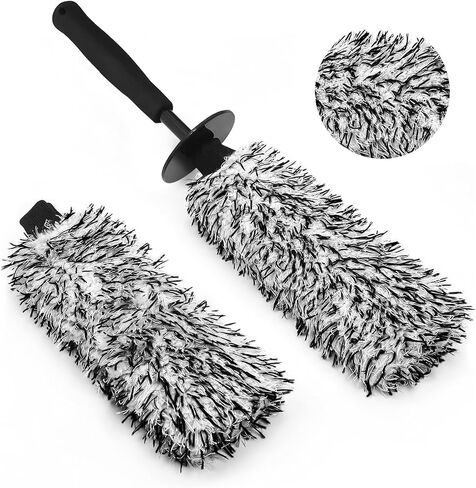 Car Wheel Brush Kit, Scratch-Free Microfiber Rim Brush with 2 Replaceable Car Wheel Cleaner Brush Cover, Tire Cleaning Brush for Truck Camper SUV Fenders Engine Exhaust Tips Car Washing Kit in Saudi Arabia