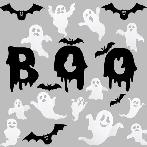 Halloween Ghost Wall Decor -12Pcs 3D Cute Ghost Stickers Window for Halloween Home Decorations Self-Adhesive White Ghost Decals for Halloween Eve Party Decor Indoor Room Decor in Kuwait