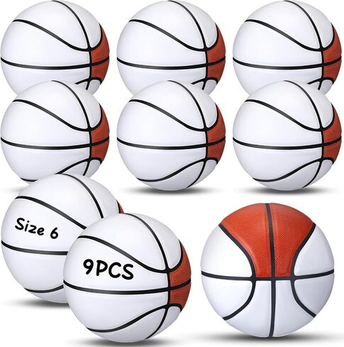Jenaai 9PCS Size 6 Blank Autograph Basketball Customized Basketball with 6 White Panels Junior Adult Basketball Trophy for Signing Blank Signature Basketball for High School College Coach Gift in Saudi Arabia