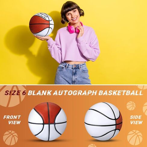 Jenaai 9PCS Size 6 Blank Autograph Basketball Customized Basketball with 6 White Panels Junior Adult Basketball Trophy for Signing Blank Signature Basketball for High School College Coach Gift in Saudi Arabia
