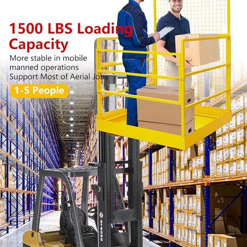 45"x43" Forklift Safety Cage, 1500 Lbs Capacity Forklift Man Basket, Heavy Duty Steel Forklift Work Platform with Safety Harness for 1-5 People Aerial Work Platform in Saudi Arabia