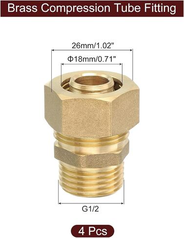 uxcell 4Pcs Brass Compression Tube Fitting, 18mm Tube OD x G1/2 Male Connector Straight Coupling Adapter Union Fittings in Saudi Arabia
