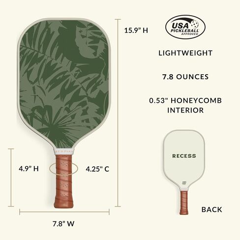 Recess Pickleball Single Paddles - Fiberglass Surface, Honeycomb Core - Sweatproof Foam Comfort Grip - Canvas Cover & Silicone Grip Ring - Tournament or Casual Play - Modern Designs - USAPA Approved in Saudi Arabia