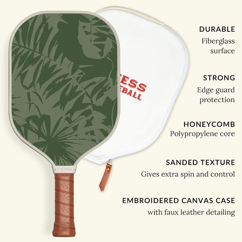 Recess Pickleball Single Paddles - Fiberglass Surface, Honeycomb Core - Sweatproof Foam Comfort Grip - Canvas Cover & Silicone Grip Ring - Tournament or Casual Play - Modern Designs - USAPA Approved in Saudi Arabia