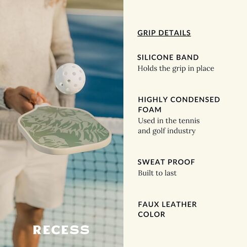 Recess Pickleball Single Paddles - Fiberglass Surface, Honeycomb Core - Sweatproof Foam Comfort Grip - Canvas Cover & Silicone Grip Ring - Tournament or Casual Play - Modern Designs - USAPA Approved in Saudi Arabia