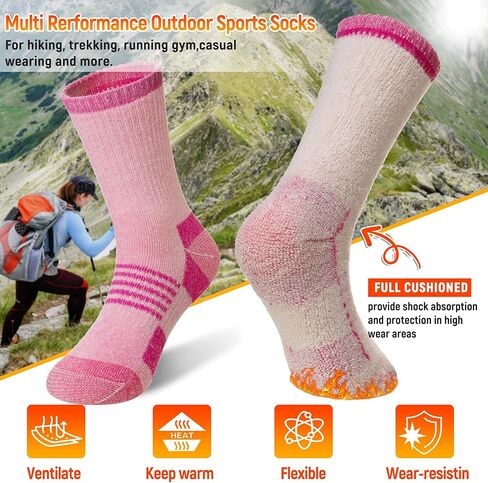 Velice Merino Wool Hiking Socks for Women Thermal Warm Winter Boot Work Cushion Crew Socks 3 Pairs in Kuwait