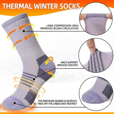 Velice Merino Wool Hiking Socks for Women Thermal Warm Winter Boot Work Cushion Crew Socks 3 Pairs in Kuwait