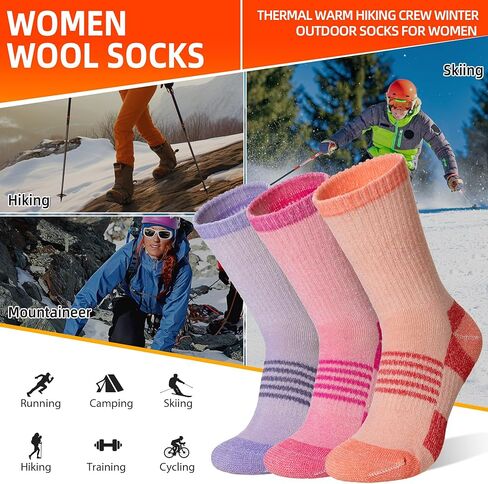 Velice Merino Wool Hiking Socks for Women Thermal Warm Winter Boot Work Cushion Crew Socks 3 Pairs in Kuwait