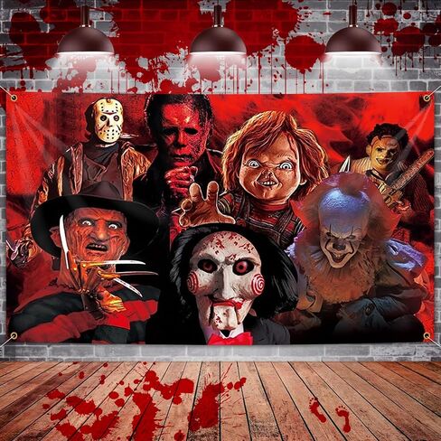 Halloween Backdrop Horror Movie Tapestry, Scary Wall Decor for Party Decorations, 71x45 Inch | Halloween Decorations Indoor for Bedroom | Classic Scary Movie Characters Background in Saudi Arabia