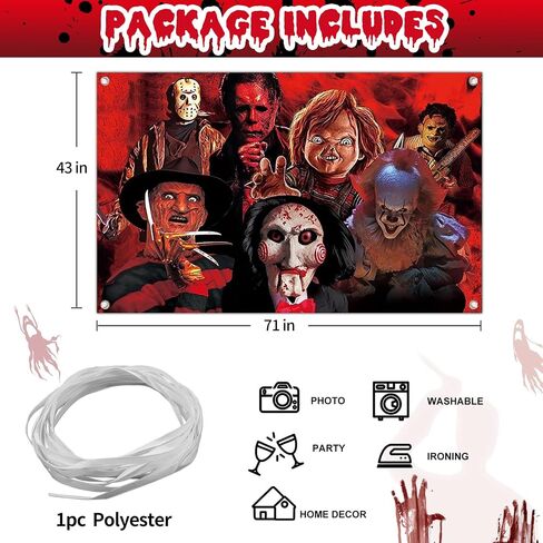 Halloween Backdrop Horror Movie Tapestry, Scary Wall Decor for Party Decorations, 71x45 Inch | Halloween Decorations Indoor for Bedroom | Classic Scary Movie Characters Background in Saudi Arabia