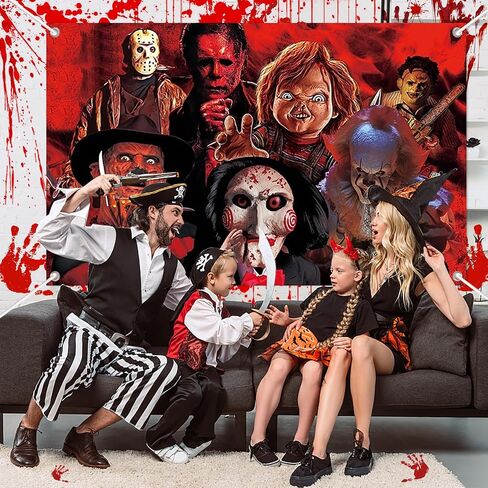 Halloween Backdrop Horror Movie Tapestry, Scary Wall Decor for Party Decorations, 71x45 Inch | Halloween Decorations Indoor for Bedroom | Classic Scary Movie Characters Background in Saudi Arabia
