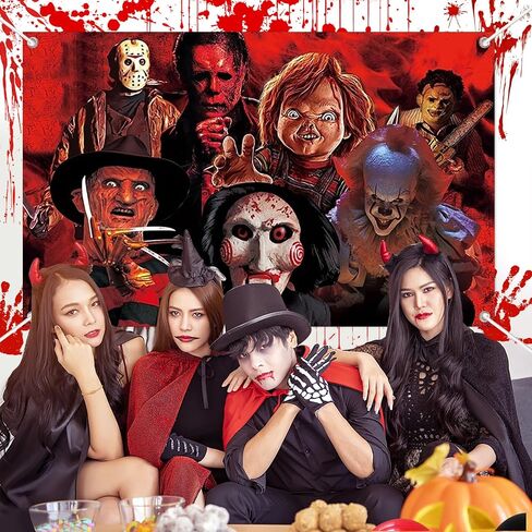 Halloween Backdrop Horror Movie Tapestry, Scary Wall Decor for Party Decorations, 71x45 Inch | Halloween Decorations Indoor for Bedroom | Classic Scary Movie Characters Background in Saudi Arabia