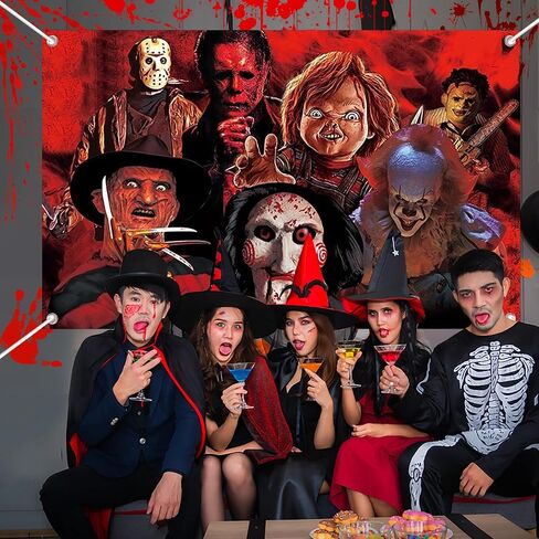 Halloween Backdrop Horror Movie Tapestry, Scary Wall Decor for Party Decorations, 71x45 Inch | Halloween Decorations Indoor for Bedroom | Classic Scary Movie Characters Background in Saudi Arabia