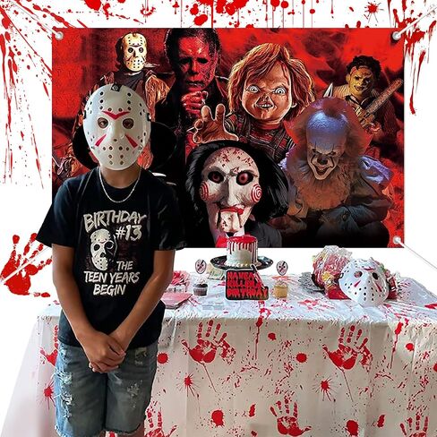 Halloween Backdrop Horror Movie Tapestry, Scary Wall Decor for Party Decorations, 71x45 Inch | Halloween Decorations Indoor for Bedroom | Classic Scary Movie Characters Background in Saudi Arabia