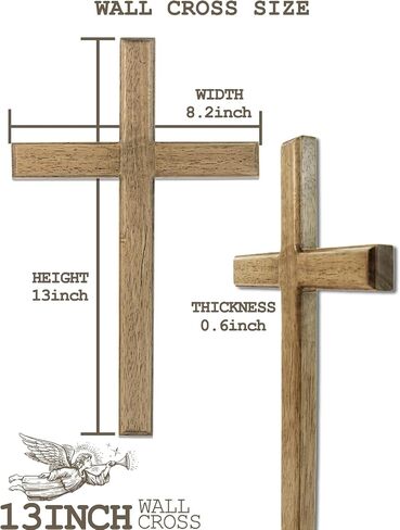 ديكور حائط من Wood Cross Crafts، صليب خشبي معلق على الحائط مقاس 13 بوصة، هدية تأكيد متقاطعة، هدايا المعمودية، صليب حائط مقدس، ديكور ديني مصنوع يدويًا، صليب خشبي مصنوع يدويًا - SOLROS in Kuwait