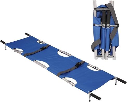 نقالة YXTOOWIN قابلة للطي وخفيفة الوزن ومحمولة من الفولاذ المقاوم للصدأ بأربعة أضعاف للعناية بالإسعافات الأولية في حالات الكوارث (أزرق) in Kuwait