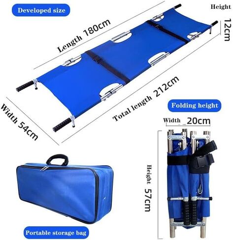 نقالة YXTOOWIN قابلة للطي وخفيفة الوزن ومحمولة من الفولاذ المقاوم للصدأ بأربعة أضعاف للعناية بالإسعافات الأولية في حالات الكوارث (أزرق) in Kuwait