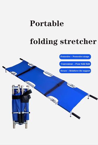 نقالة YXTOOWIN قابلة للطي وخفيفة الوزن ومحمولة من الفولاذ المقاوم للصدأ بأربعة أضعاف للعناية بالإسعافات الأولية في حالات الكوارث (أزرق) in Kuwait