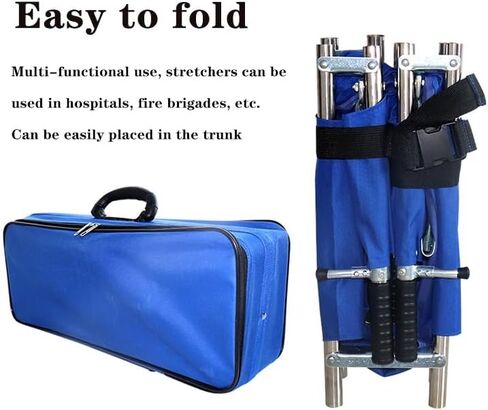 نقالة YXTOOWIN قابلة للطي وخفيفة الوزن ومحمولة من الفولاذ المقاوم للصدأ بأربعة أضعاف للعناية بالإسعافات الأولية في حالات الكوارث (أزرق) in Kuwait