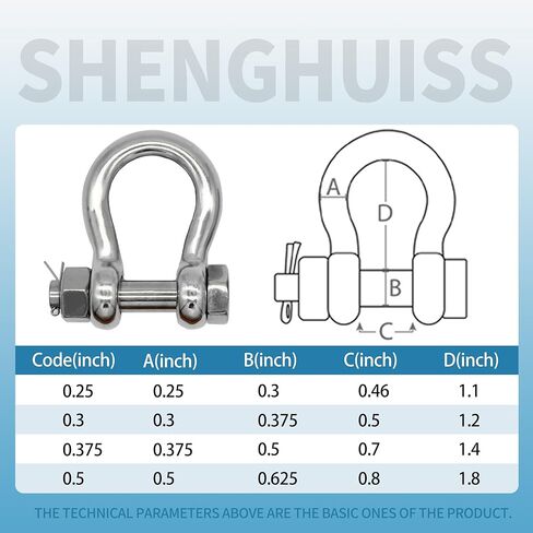SHENGHUISS مرساة القوس D تكبل الفولاذ المقاوم للصدأ 316 دي حلقة مزورة نوع الترباس تكبل الأجهزة البحرية 1/4 بوصة 2 حزمة in Kuwait