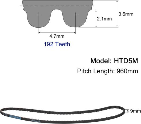 uxcell HTD-5M Rubber Timing Belt 190 Teeth, 950mm Pitch Length x 9mm Width x 3.6mm Height, Closed Loop Pulley Timing Belt in Saudi Arabia