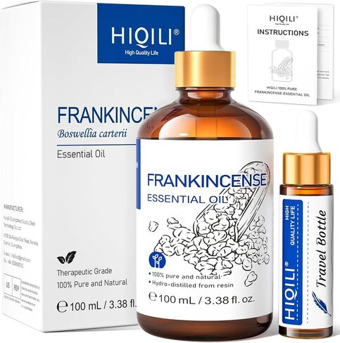 HIQILI 100ML Frankincense Essential Oil, Relaxing, Skin Care, Camp Atmosphere Creation, Can be Added to Body Lotions, Creams, Aromatherapy Use - 3.38 fl. oz in Kuwait