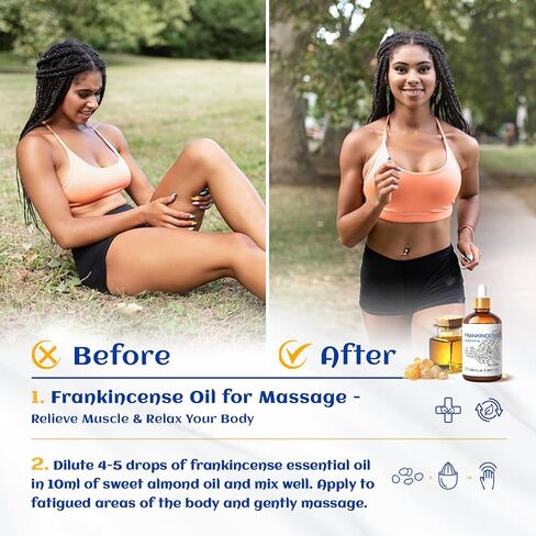 HIQILI 100ML Frankincense Essential Oil, Relaxing, Skin Care, Camp Atmosphere Creation, Can be Added to Body Lotions, Creams, Aromatherapy Use - 3.38 fl. oz in Kuwait